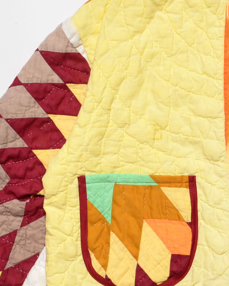 Yellow Psychedelic Star Quilt Cropped Jacket #2 (S)