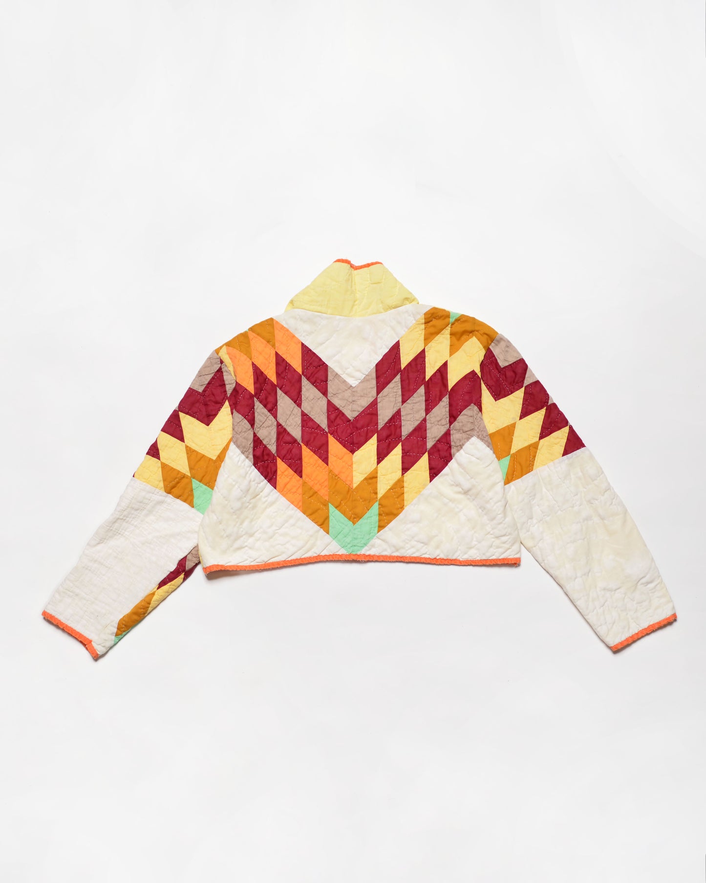 Yellow Psychedelic Star Quilt Cropped Jacket #2 (S)