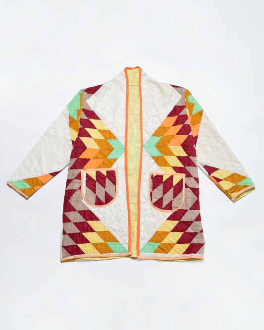 Orange Psychedelic Star Quilt Long Jacket (S)