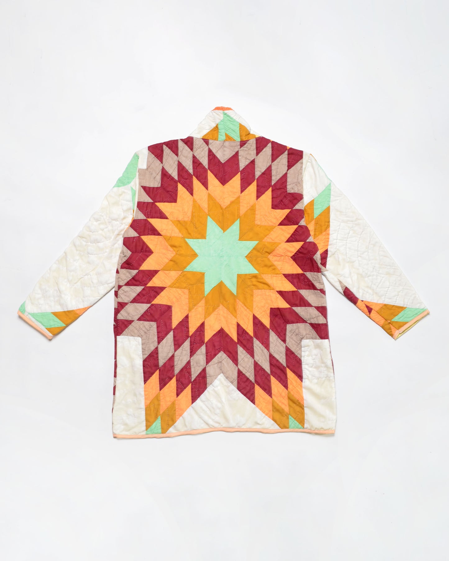 Orange Psychedelic Star Quilt Long Jacket (S)