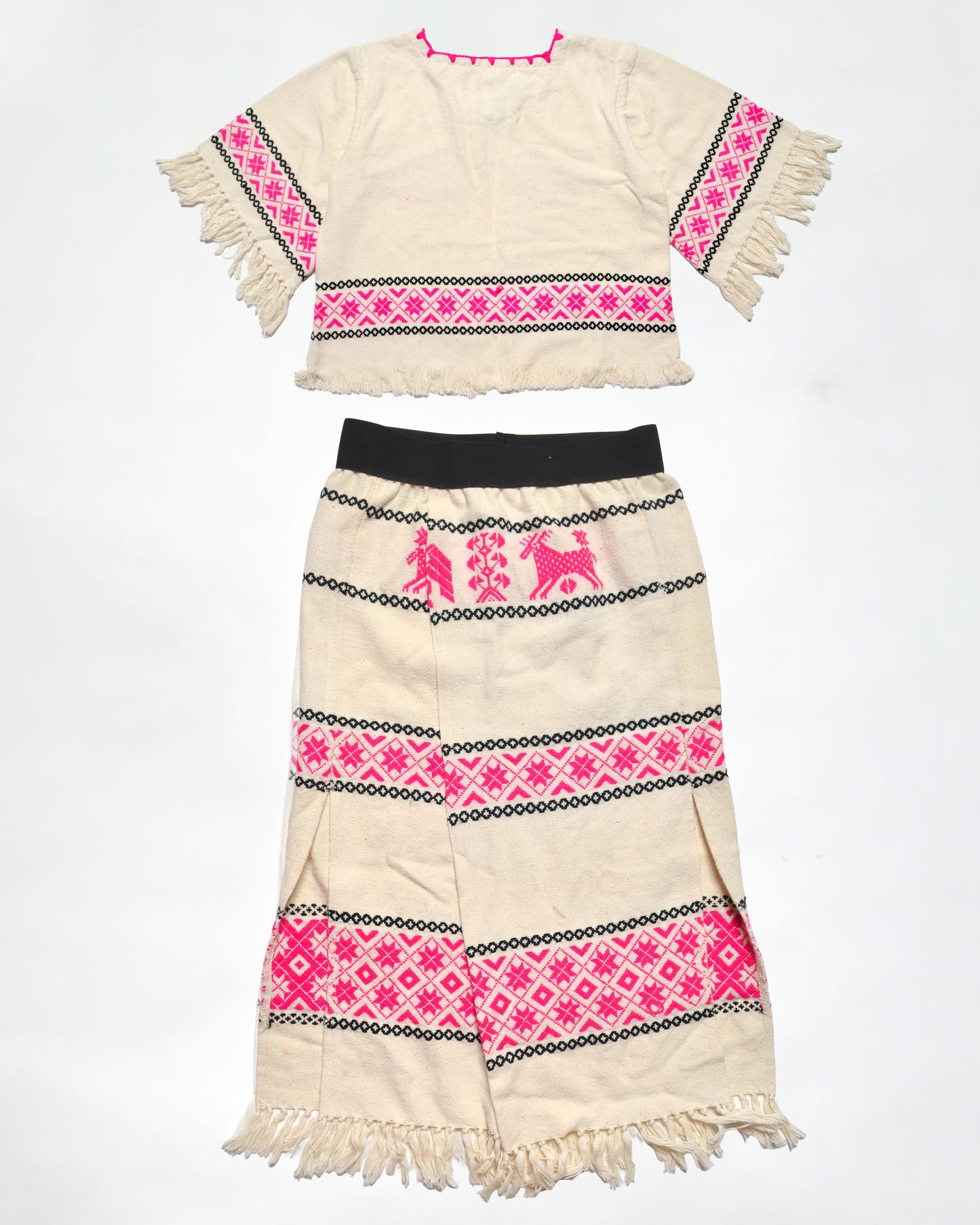 Upcycled Blanket Short-Sleeve Cardigan & Skirt Set