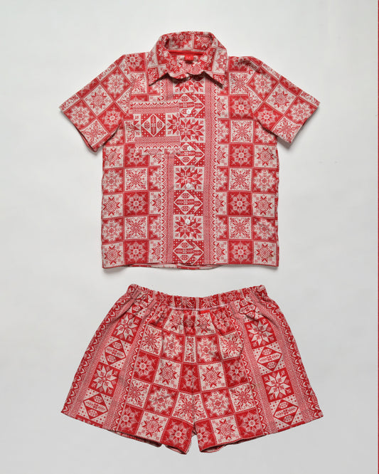 Star Tablecloth Button-Down Shirt & Shorts Set