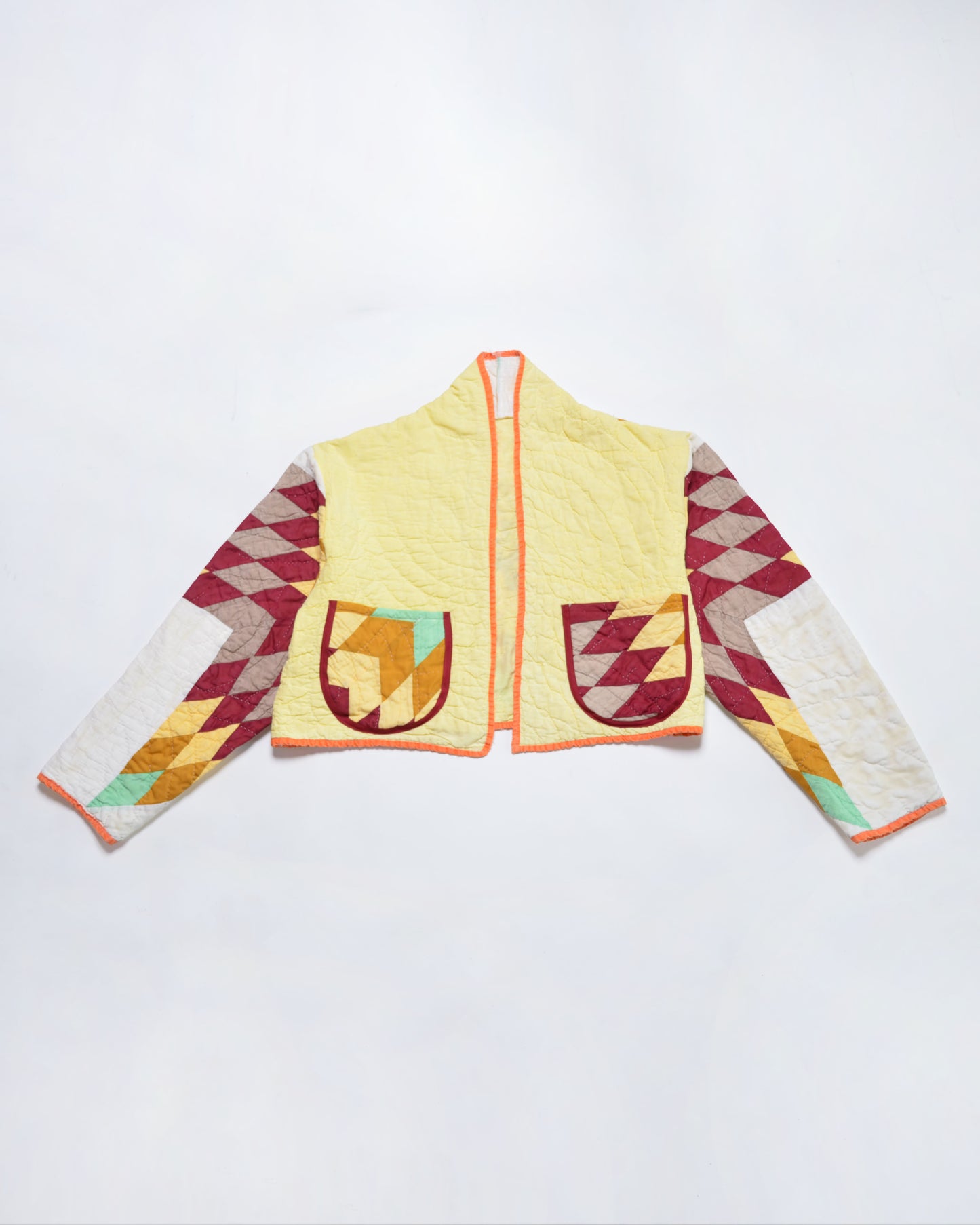 Yellow Psychedelic Star Quilt Cropped Jacket #1 (L)