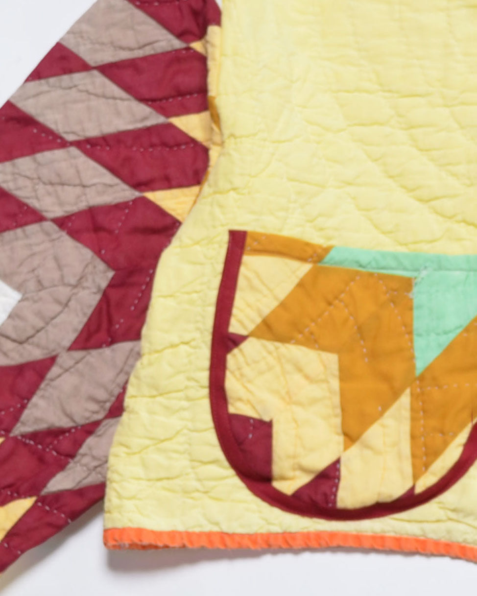 Yellow Psychedelic Star Quilt Cropped Jacket #1 (L)