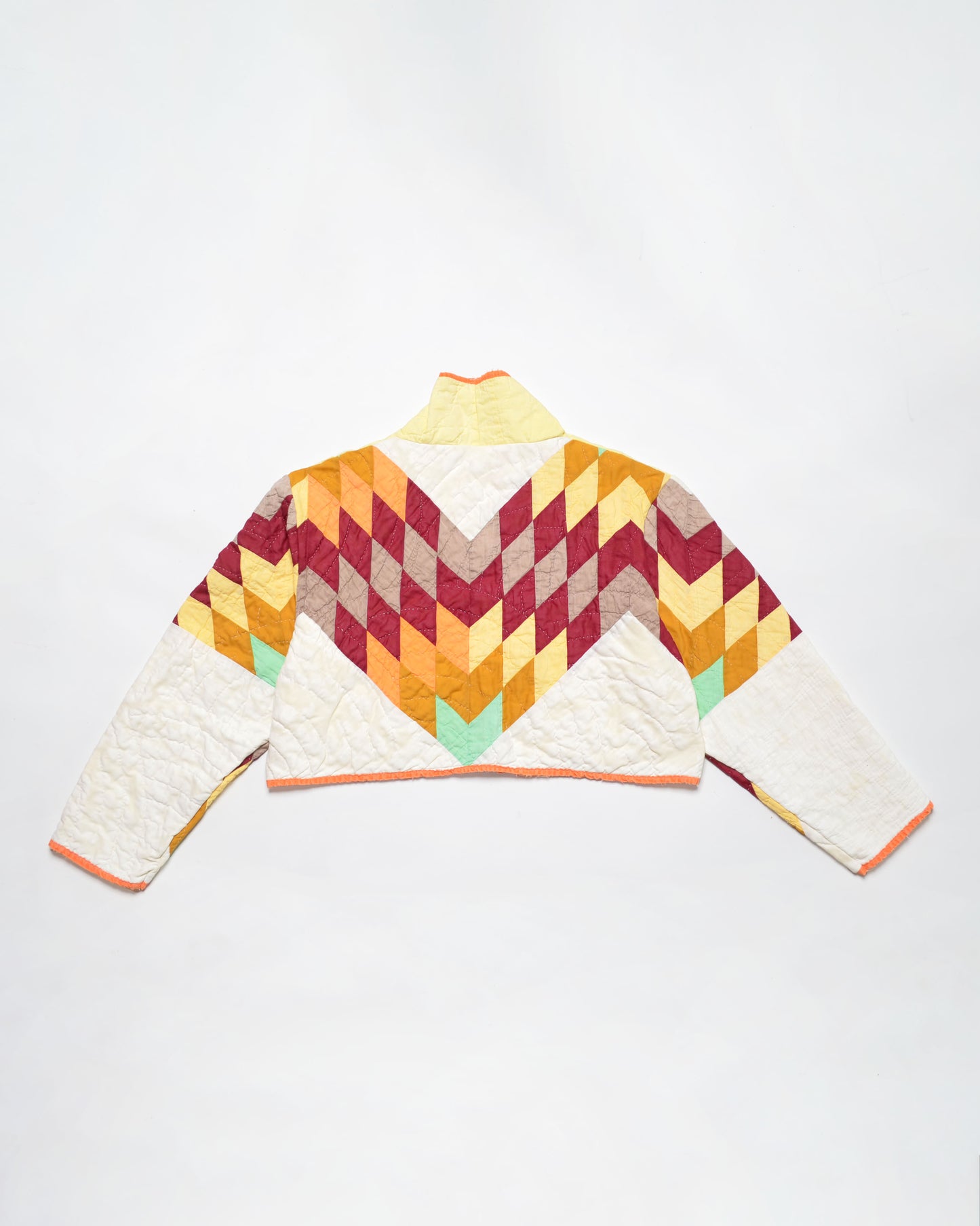 Yellow Psychedelic Star Quilt Cropped Jacket #1 (L)