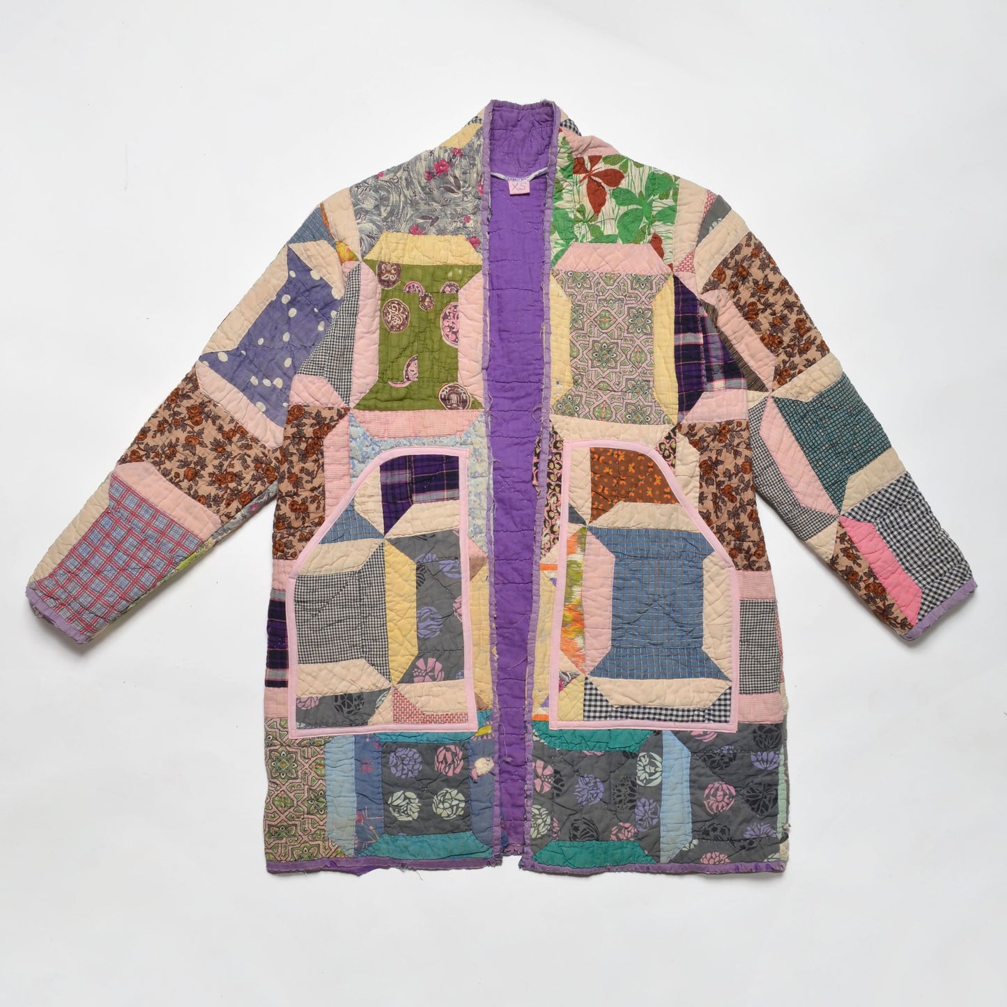 Cottage Core Dreams Rainbow Quilt Long Coat (XS)
