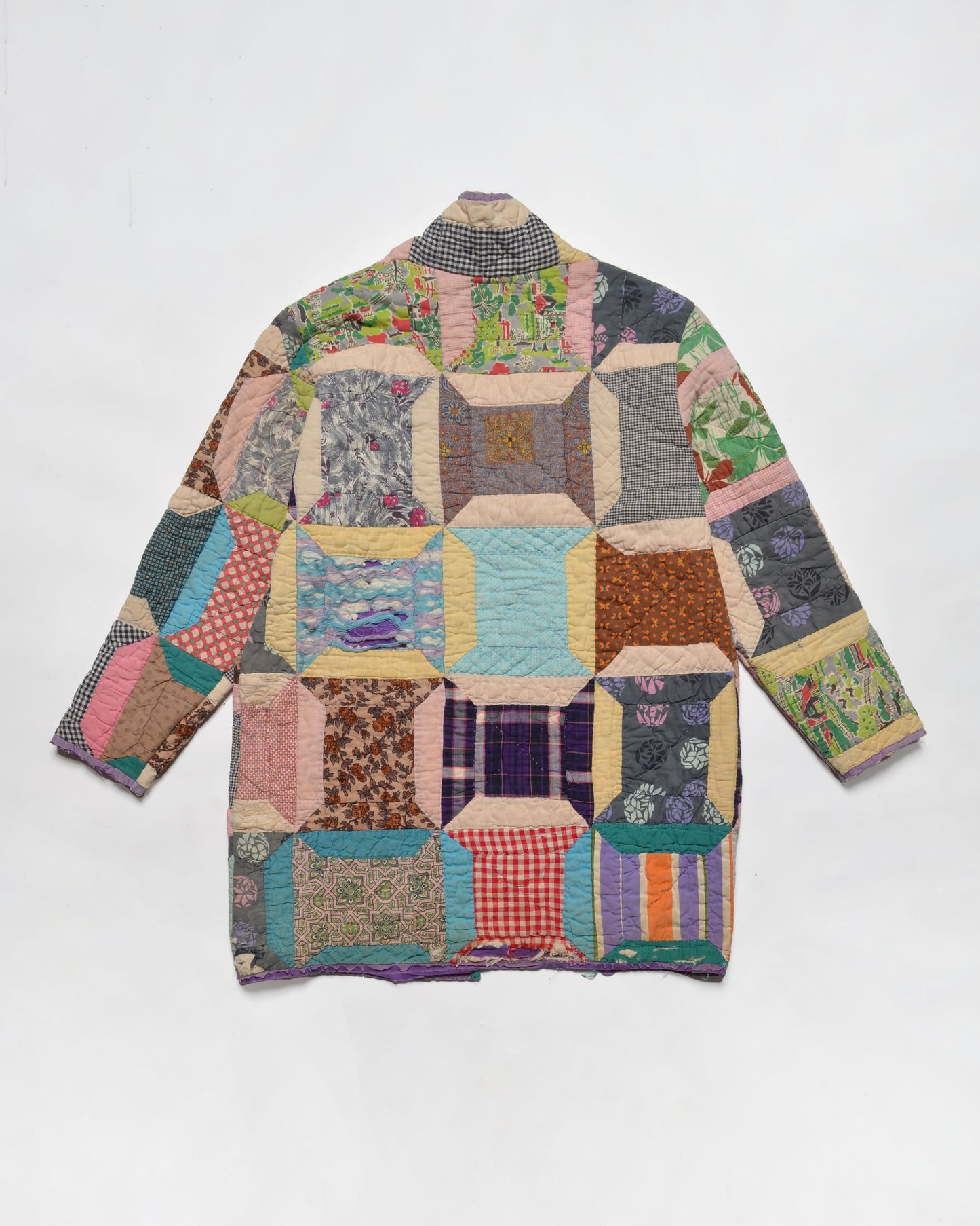 Cottage Core Dreams Rainbow Quilt Long Coat (XS)