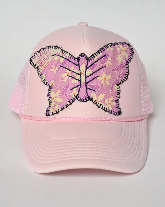 Pink Butterfly Quilted Trucker Hat